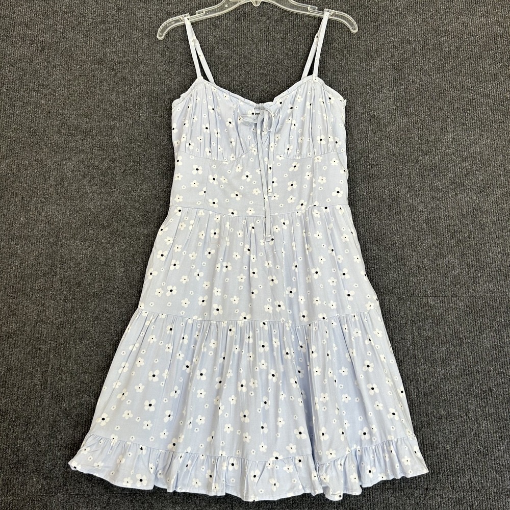 HOLLISTER‎ Baby Blue Floral Baby Doll Dress Tiered Adjustable Straps Y2K Corset